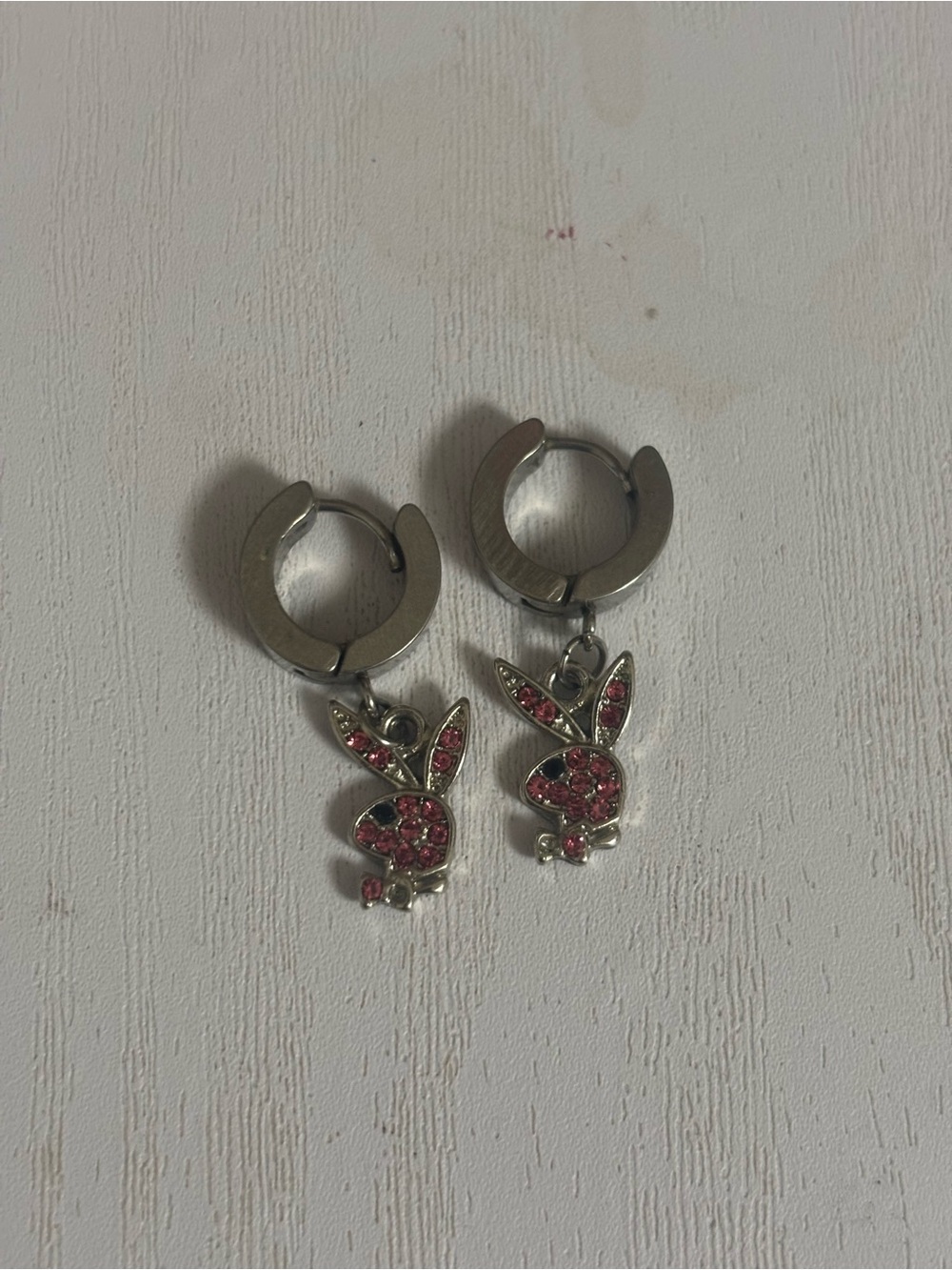 Y2K Playboy Pink Rhinestone Dangly Earrings